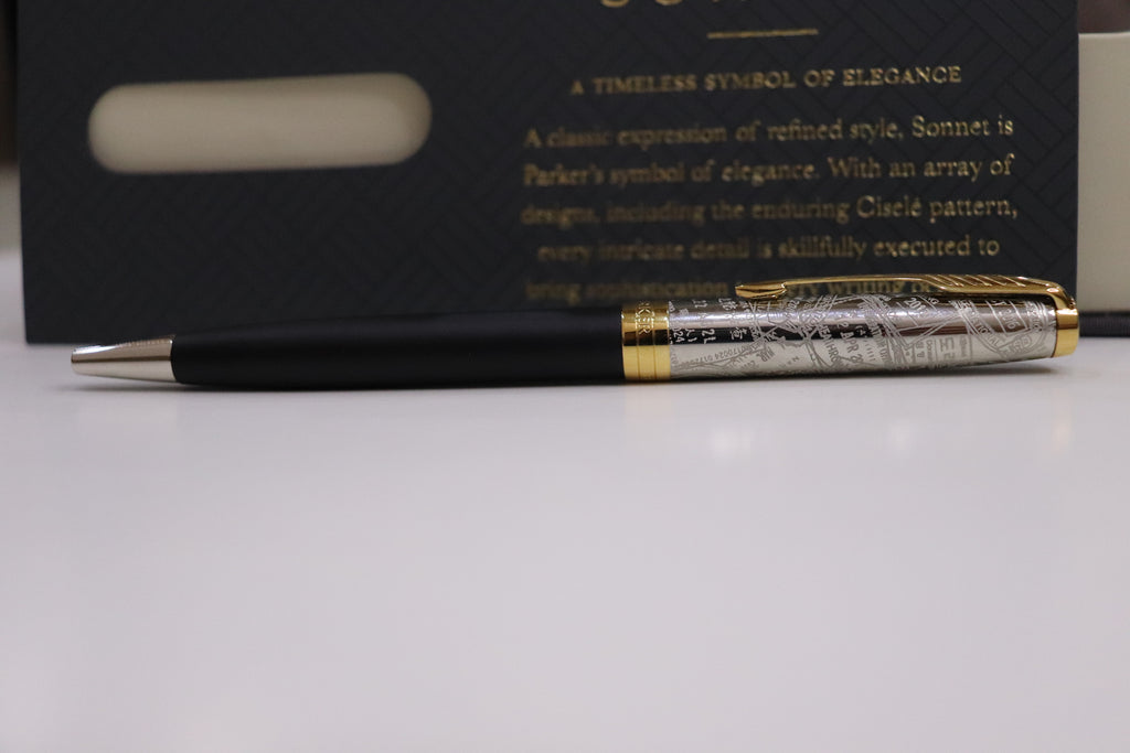 Parker Sonnet Reflection Matte Black With Classy Engraved Goldtrims Cap Ballpoint Pen