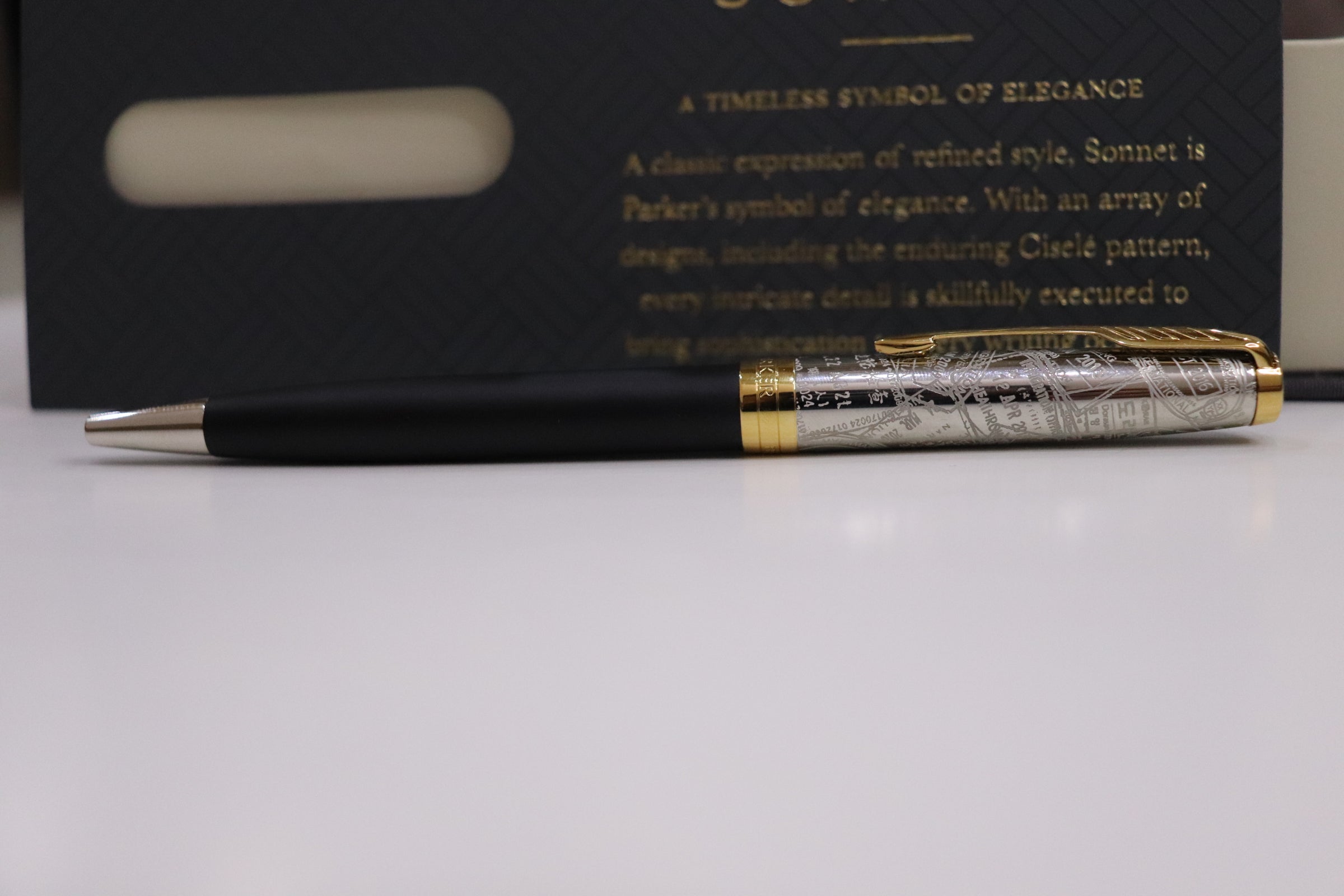 Parker Sonnet Reflection Matte Black With Classy Engraved Goldtrims Cap Ballpoint Pen