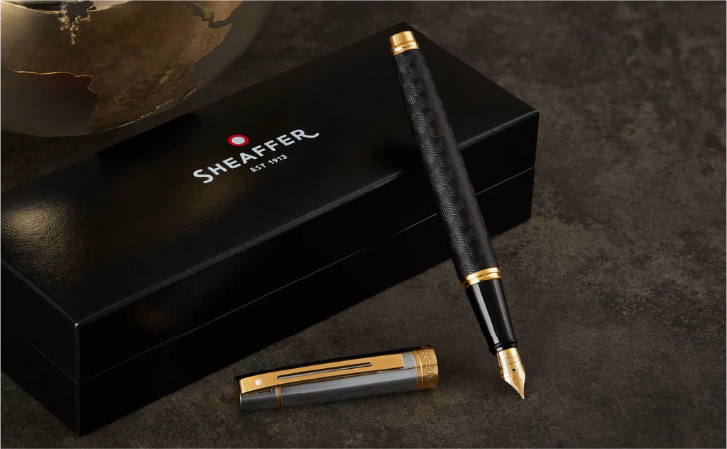 Sheaffer Gift Collection 300 – 9347 Engraved Black with Chrome Cap and Gold Trims Fountain Pen