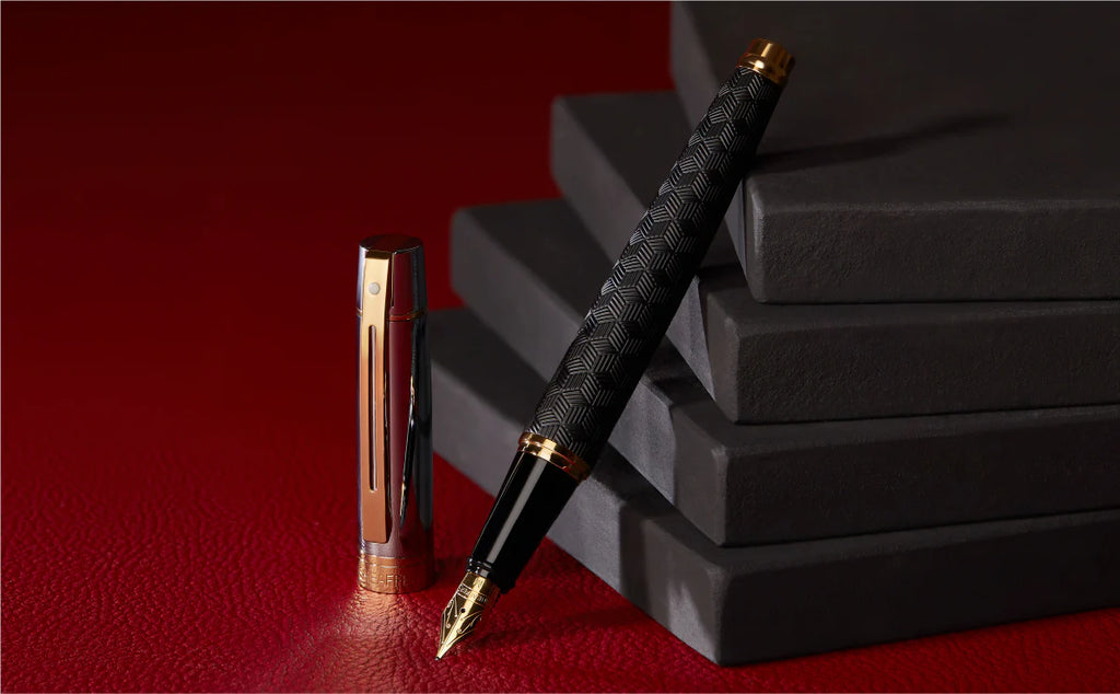 Sheaffer Gift Collection 300 – 9347 Engraved Black with Chrome Cap and Gold Trims Fountain Pen