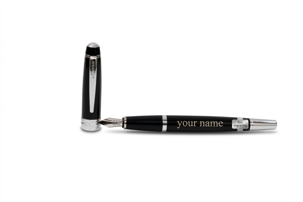 Cross Bailey Black Lacquer Fountain Pen with Chrome Trims & Engraving