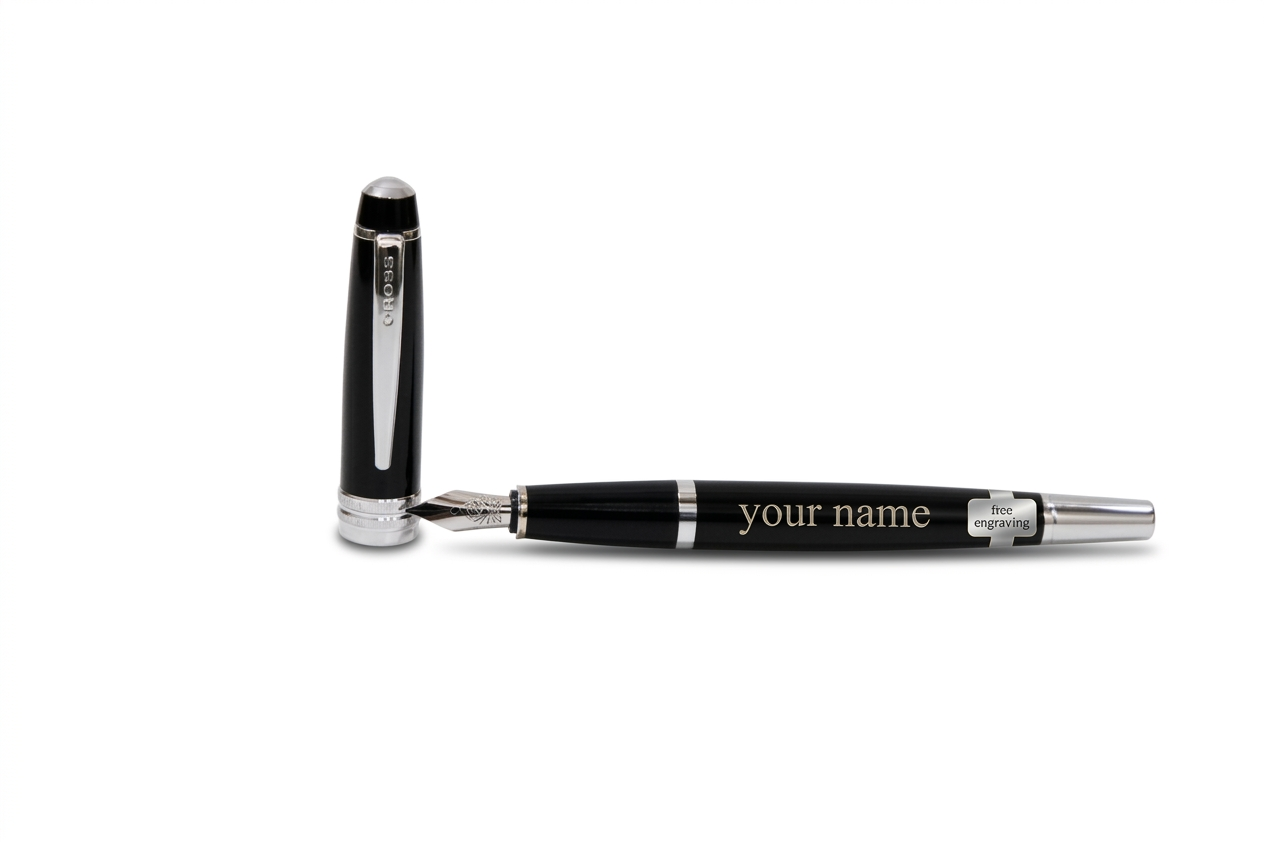 Cross Bailey Black Lacquer Fountain Pen with Chrome Trims & Engraving