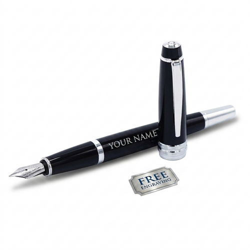 Cross Bailey Black Lacquer Fountain Pen with Chrome Trims & Engraving