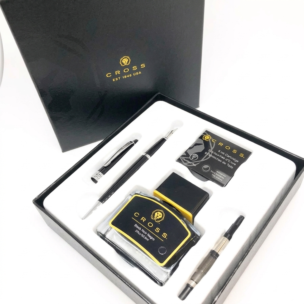 Cross Bailey Black Lacquer Fountain Pen Gift Set Includes (Ink/Cartridges/Converter)