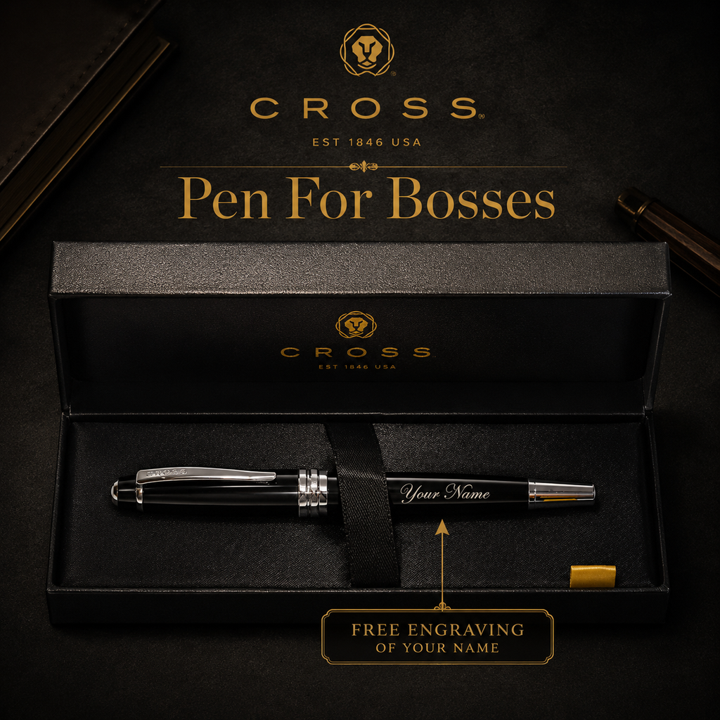 Cross Bailey Black Lacquer Fountain Pen with Chrome Trims & Engraving