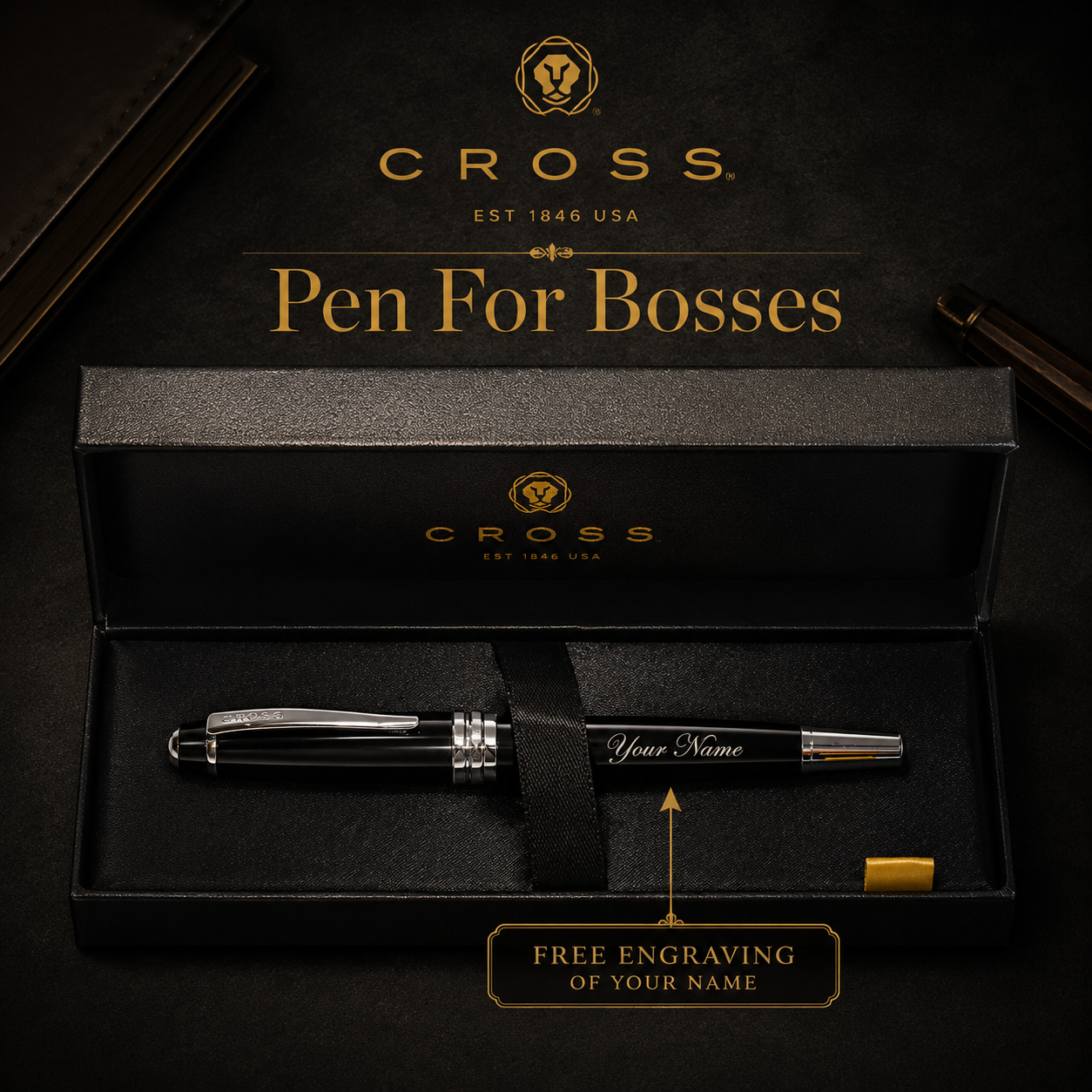 Cross Bailey Black Lacquer Fountain Pen with Chrome Trims & Engraving