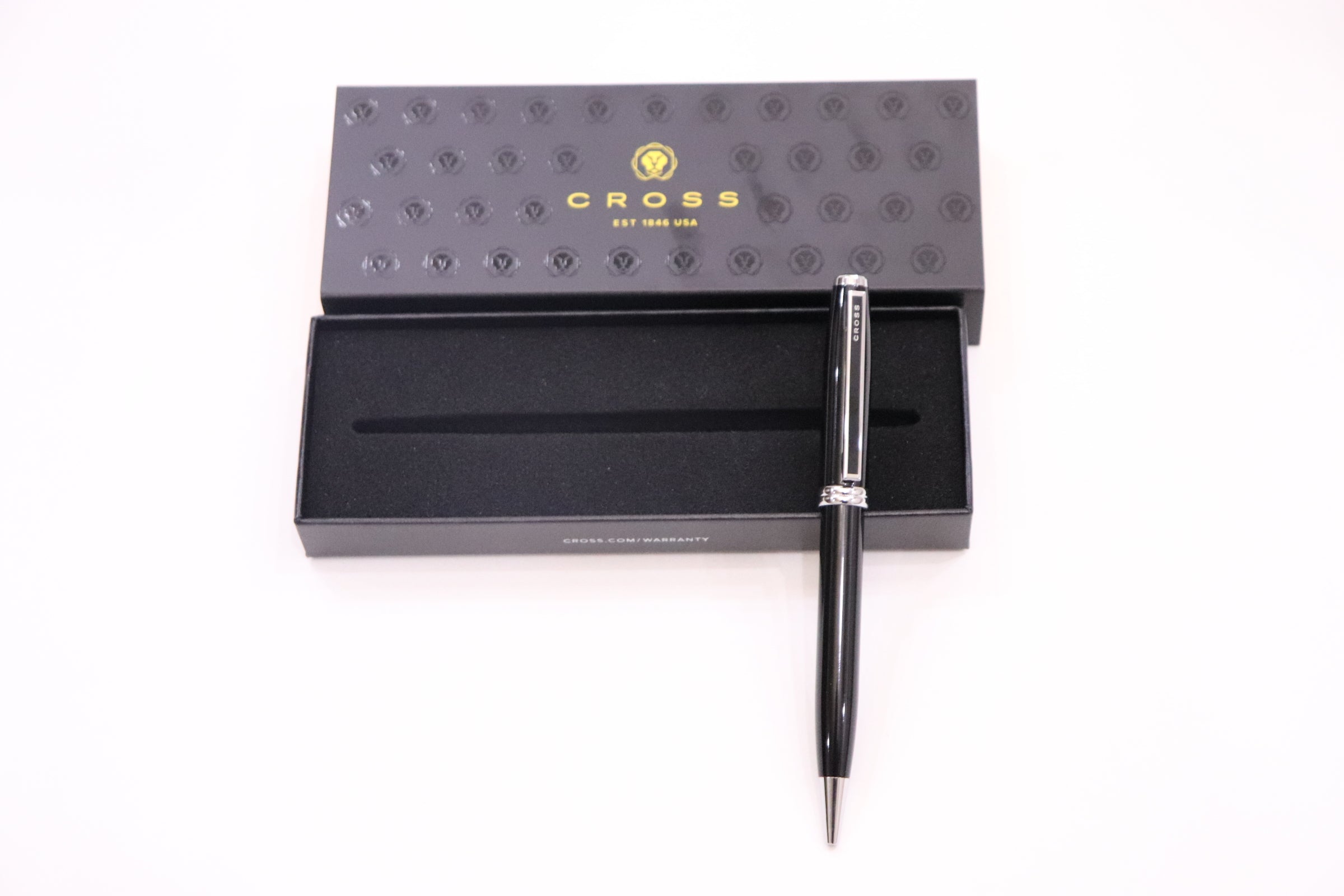 Cross Ashford Black Chrome Trim Ballpoint Pen With 5 Extra Refills & Imported Lucky Chrome Spiral NoteBook