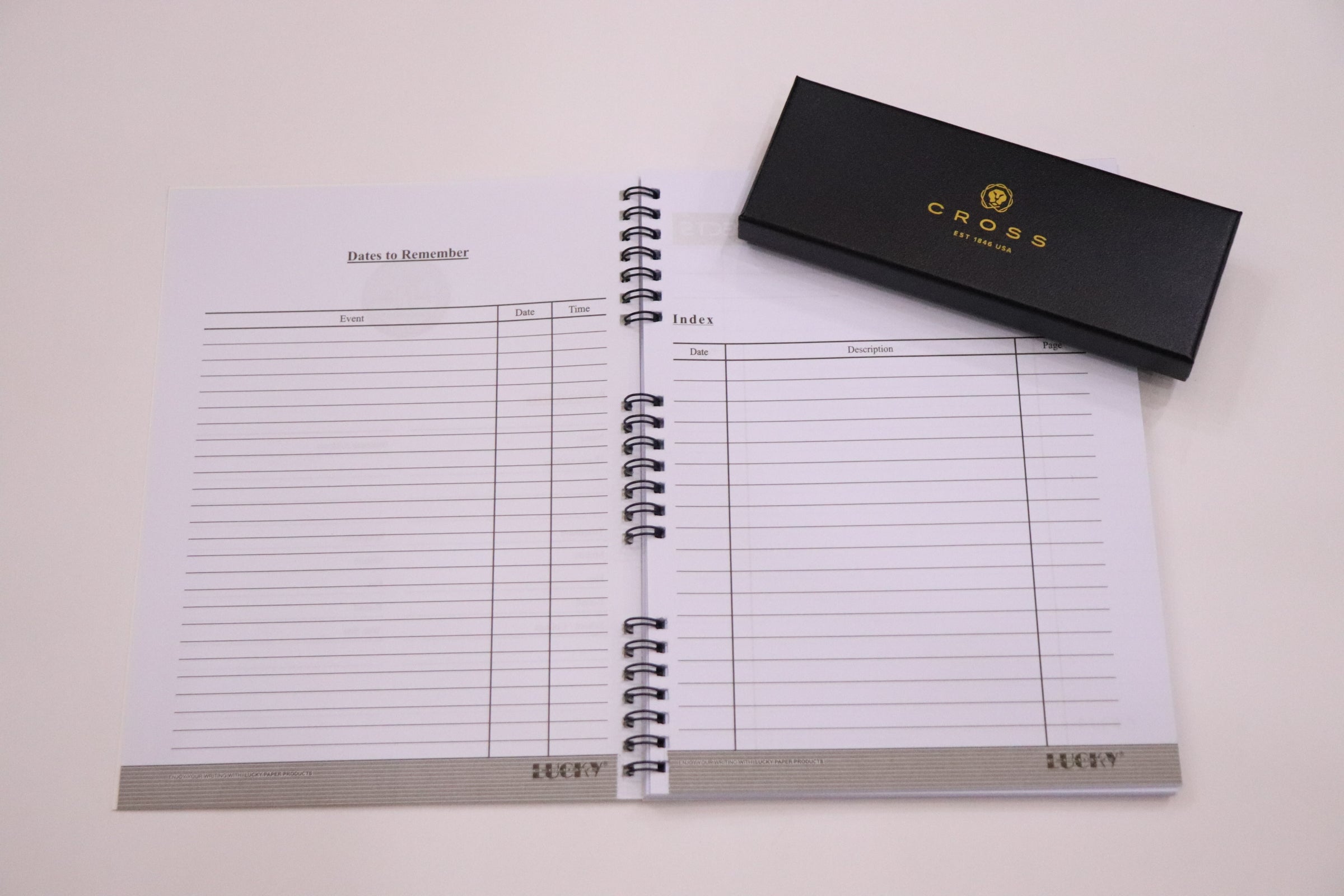 Cross Ashford Black Chrome Trim Ballpoint Pen With 5 Extra Refills & Imported Lucky Chrome Spiral NoteBook