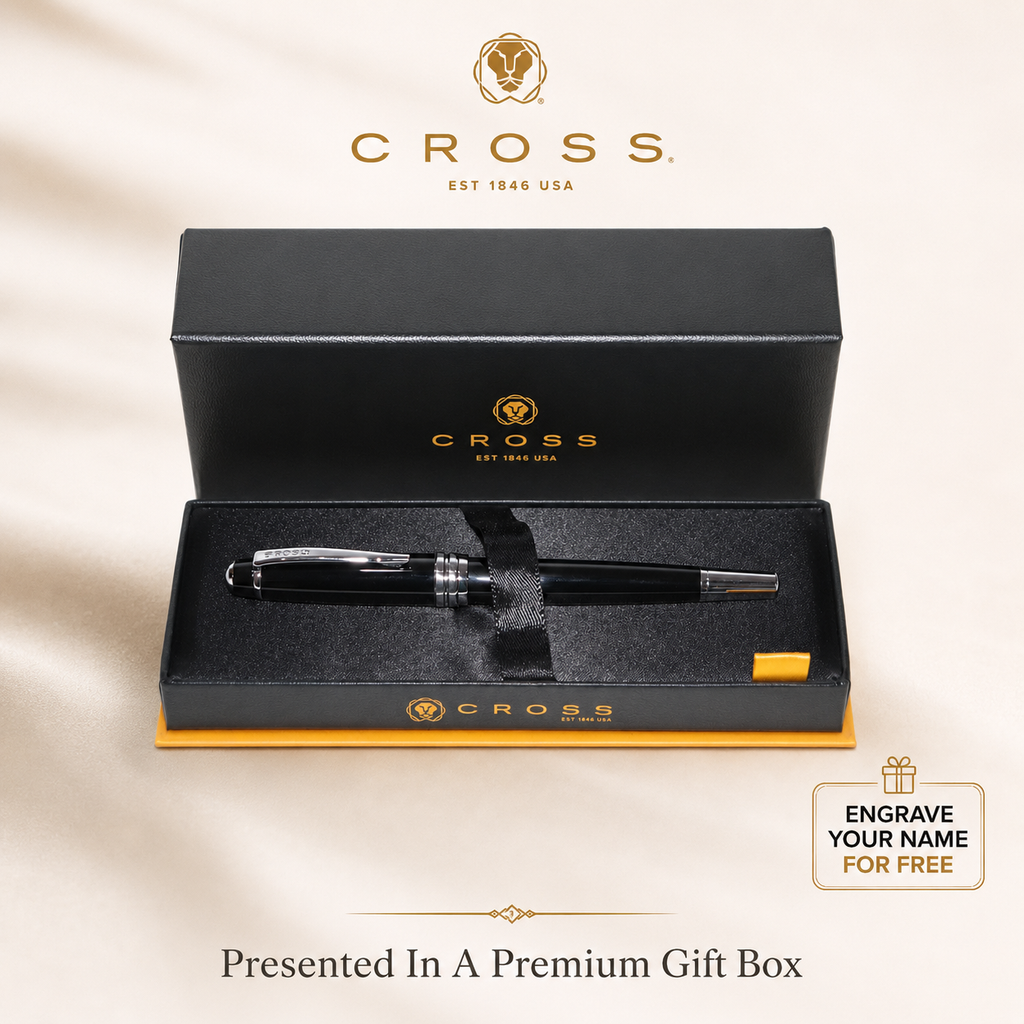 Cross Bailey Black Lacquer Fountain Pen with Chrome Trims & Engraving