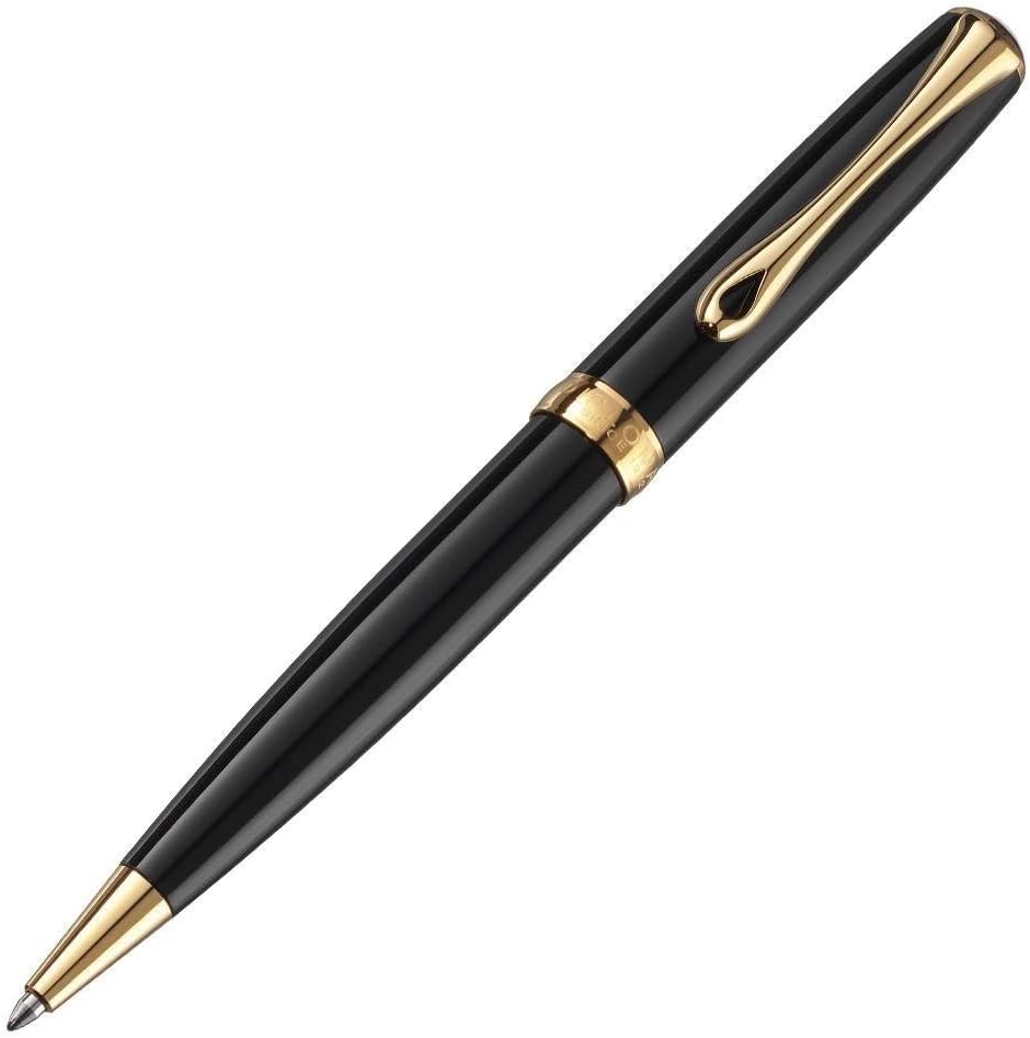 Diplomat Excellence A2 Black Lacquer Gold Trim Easy Flow Ballpoint Pen