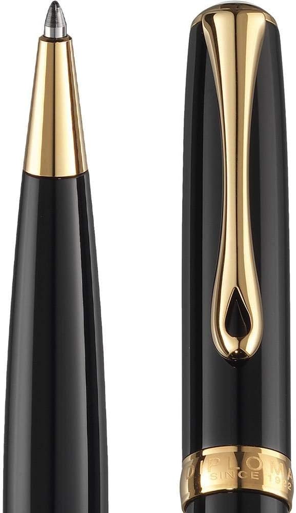Diplomat Excellence A2 Black Lacquer Gold Trim Easy Flow Ballpoint Pen