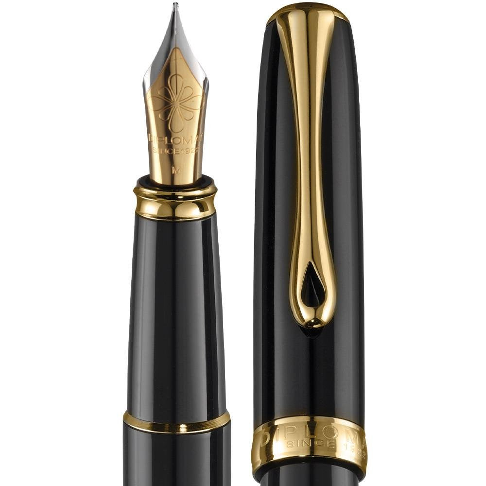 Diplomat Excellence A2 Black Lacquer Gold Trim Fountain Pen