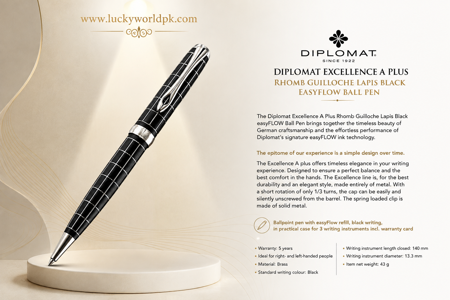 Diplomat Excellence A Plus Rhomb Guilloche Lapis Black easyFLOW Ball Pen