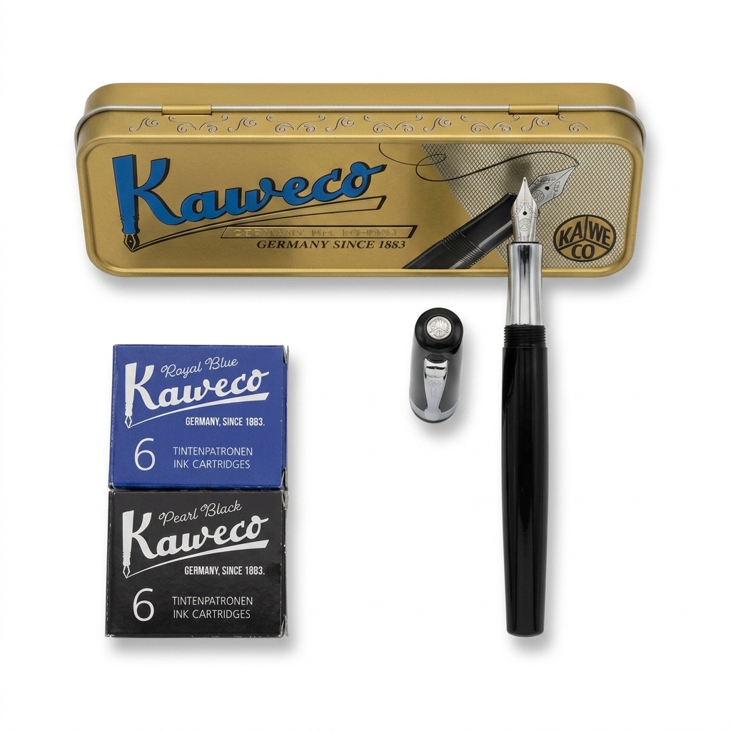 Kaweco Glossy Black Fountain Pen – Classy Gift Tin Box with 2 Pack Cartridges