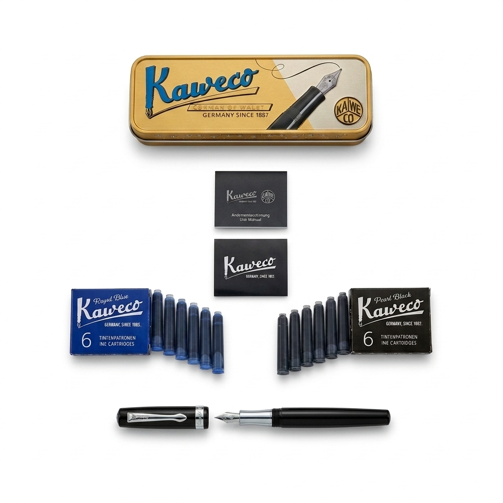 Kaweco Glossy Black Fountain Pen – Classy Gift Tin Box with 2 Pack Cartridges
