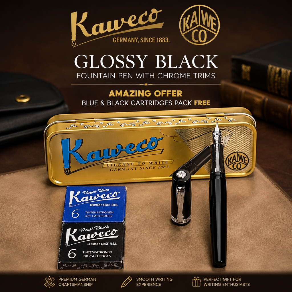 Kaweco Glossy Black Fountain Pen – Classy Gift Tin Box with 2 Pack Cartridges