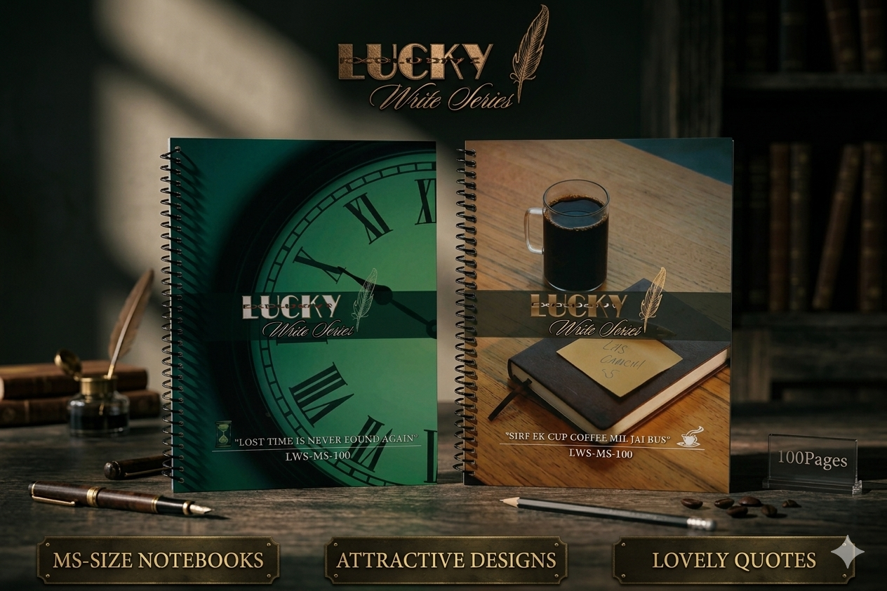 Lucky Write Series Spiral Notebooks Collection 100 – 300 Pages With Lovely Quotes & Designs