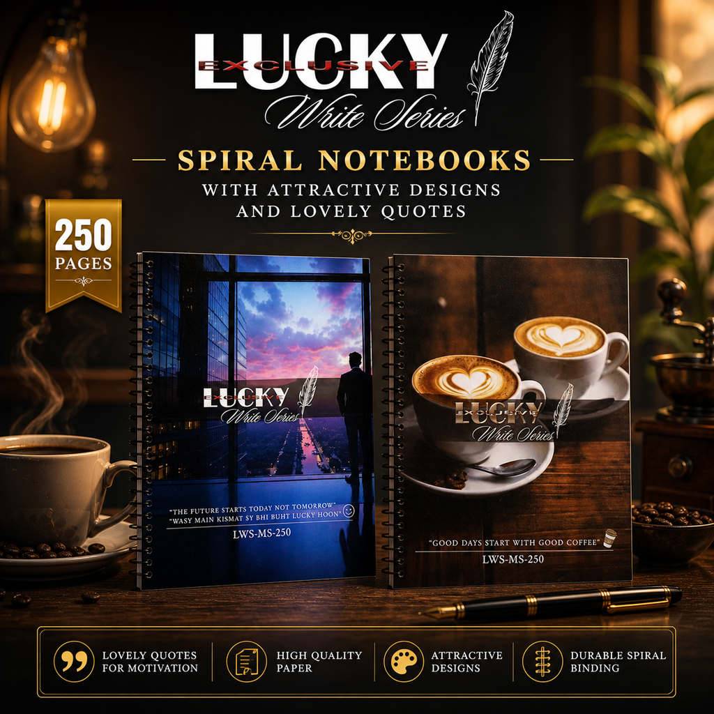 Lucky Write Series Spiral Notebooks Collection 100 – 300 Pages With Lovely Quotes & Designs