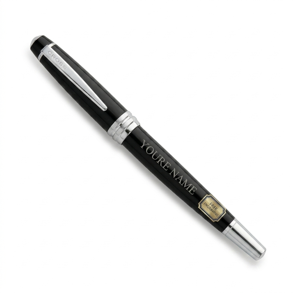 Cross Bailey Black Lacquer Fountain Pen with Chrome Trims & Engraving