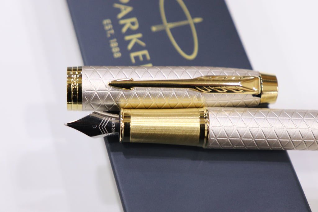 Parker IM Premium Fountain Pen Warm Silver with Gold Trim