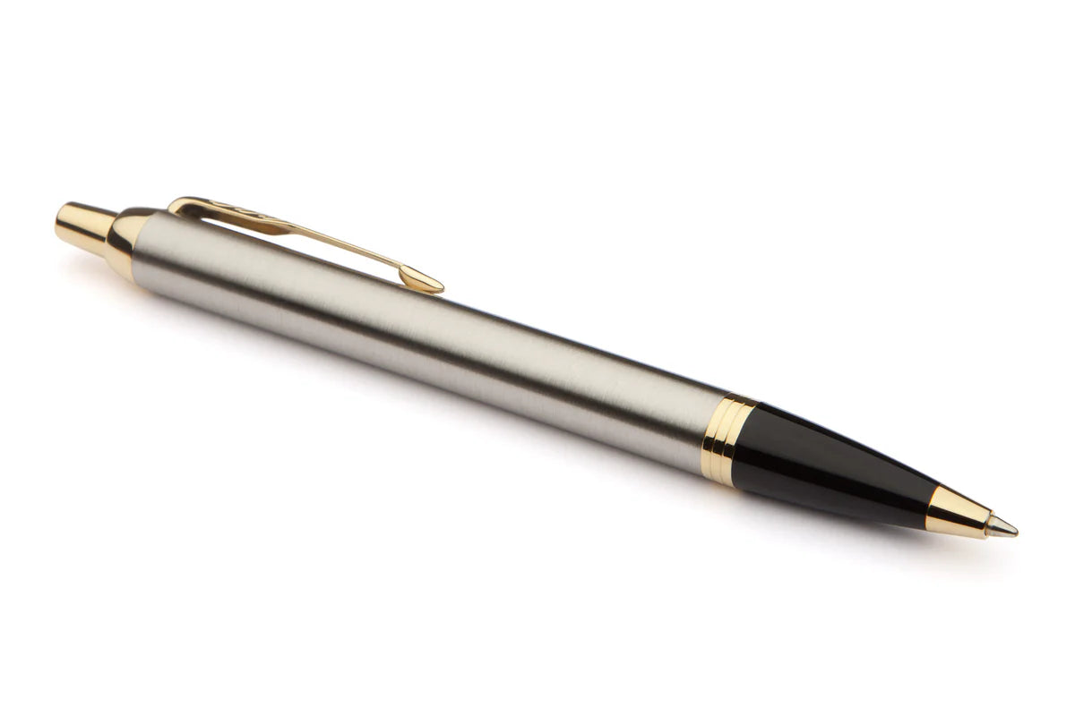 Parker IM Core Brushed Metal Stainless Steel Gold Trims Ballpoint Pen
