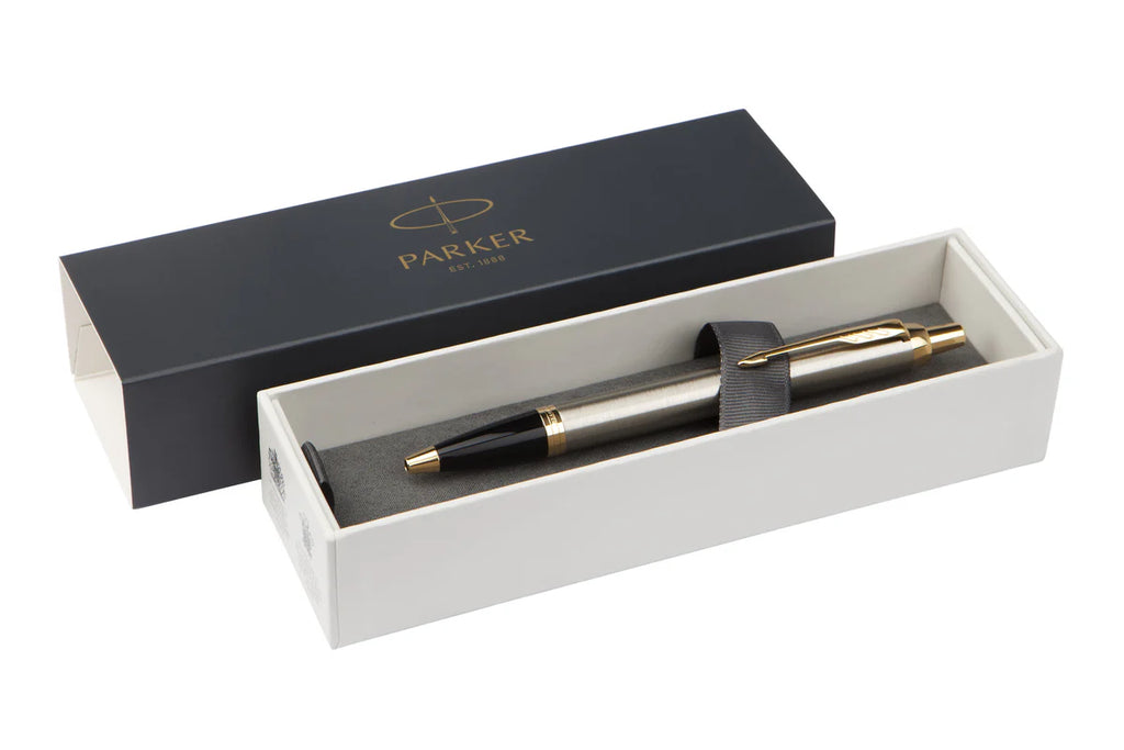 Parker IM Core Brushed Metal Stainless Steel Gold Trims Ballpoint Pen