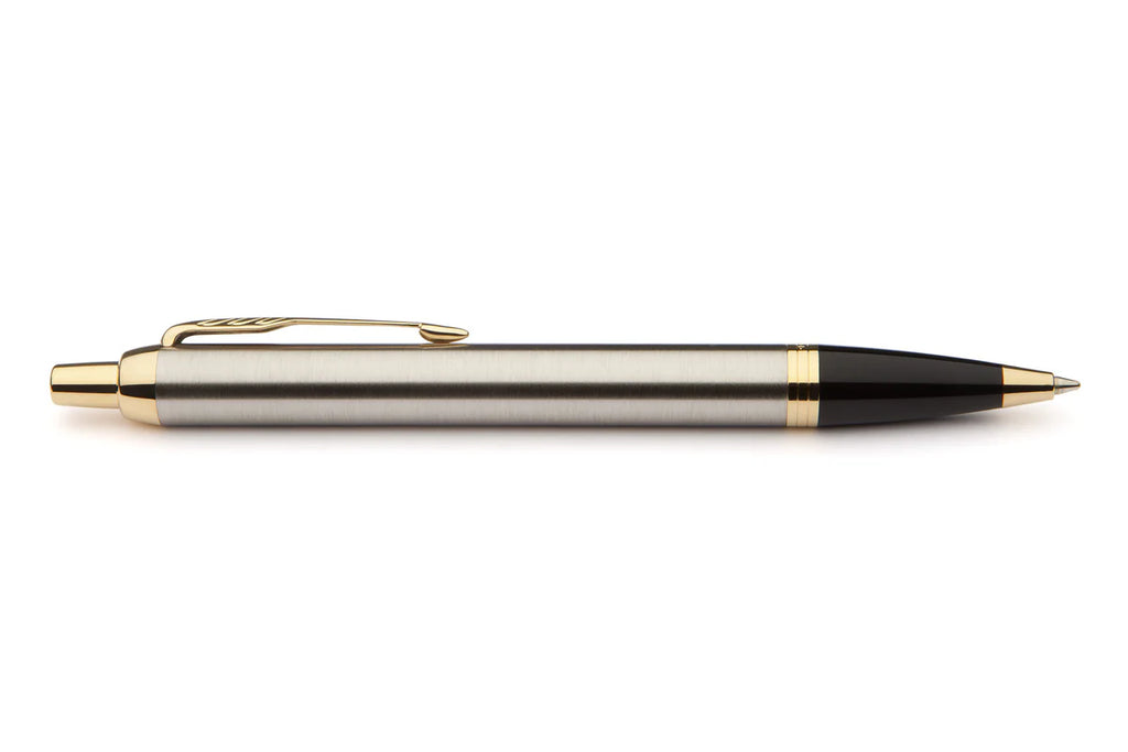 Parker IM Core Brushed Metal Stainless Steel Gold Trims Ballpoint Pen