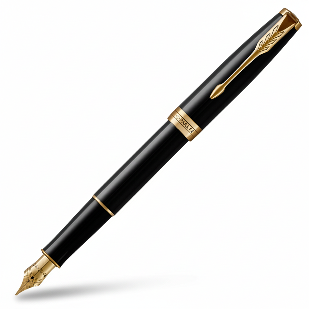 Parker Sonnet Black Lacquer Gold Trim Fountain Pen