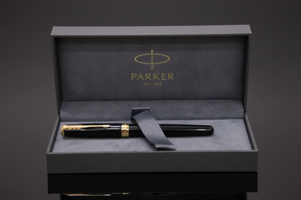Parker Sonnet Black Lacquer Gold Trim Fountain Pen