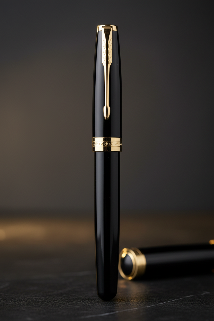 Parker Sonnet Black Lacquer Gold Trim Fountain Pen