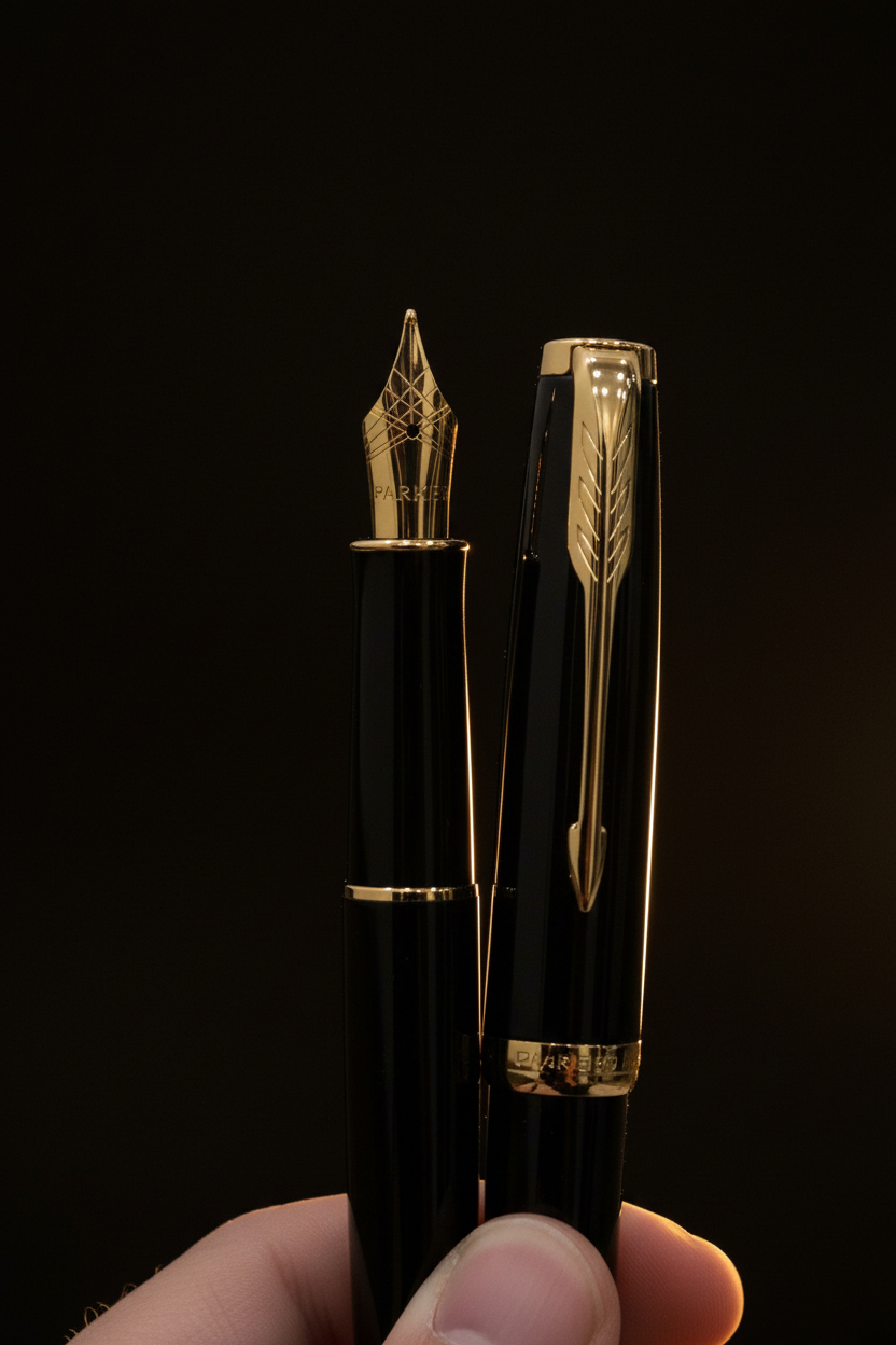 Parker Sonnet Black Lacquer Gold Trim Fountain Pen
