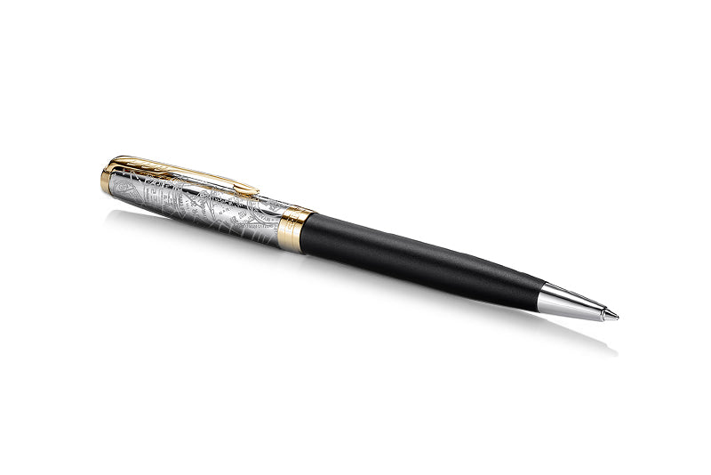 Parker Sonnet Reflection Matte Black With Classy Engraved Goldtrims Cap Ballpoint Pen