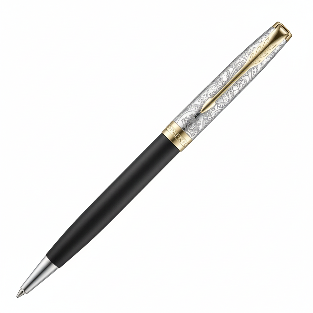 Parker Sonnet Reflection Matte Black With Classy Engraved Goldtrims Cap Ballpoint Pen