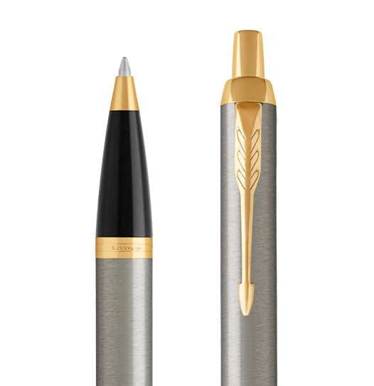 Parker IM Core Brushed Metal Stainless Steel Gold Trims Ballpoint Pen