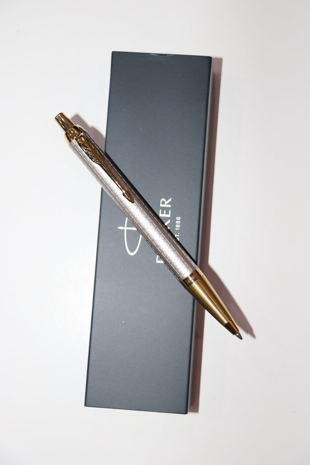 Parker IM Premium Ballpoint Pen Warm Silver with Gold Trim