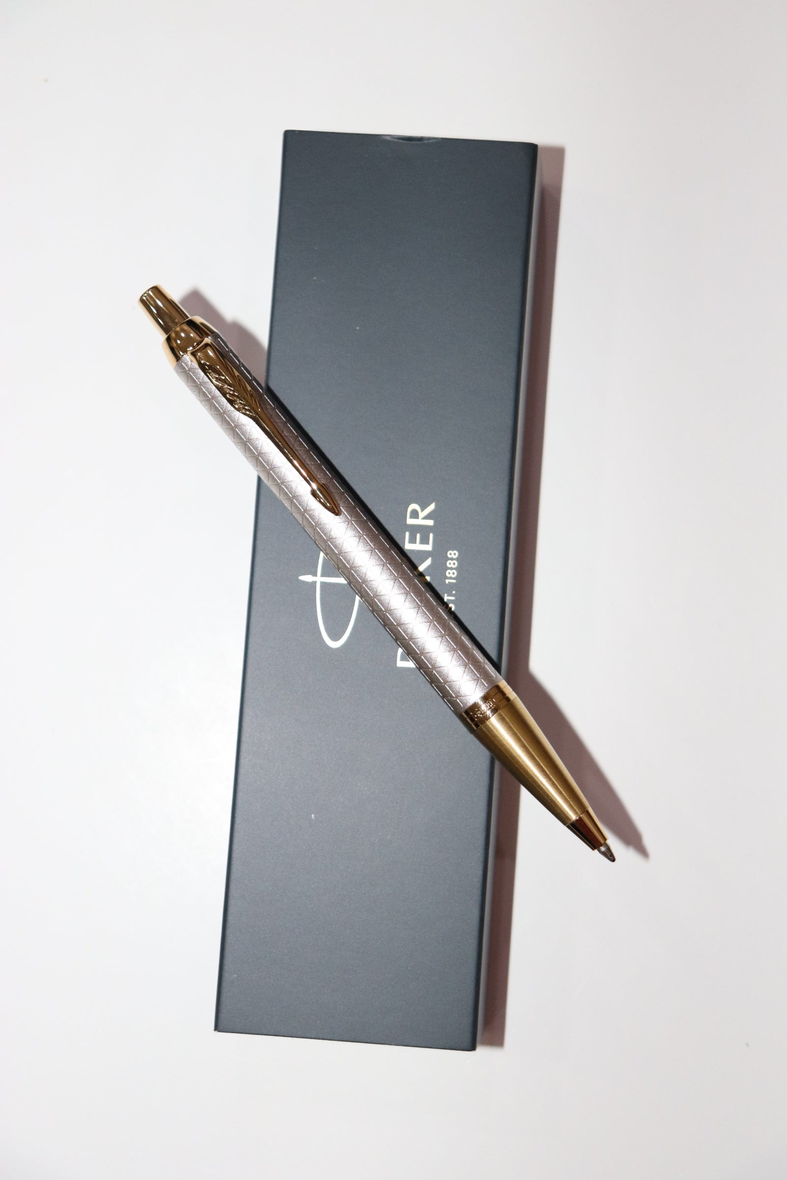 Parker IM Premium Ballpoint Pen Warm Silver with Gold Trim