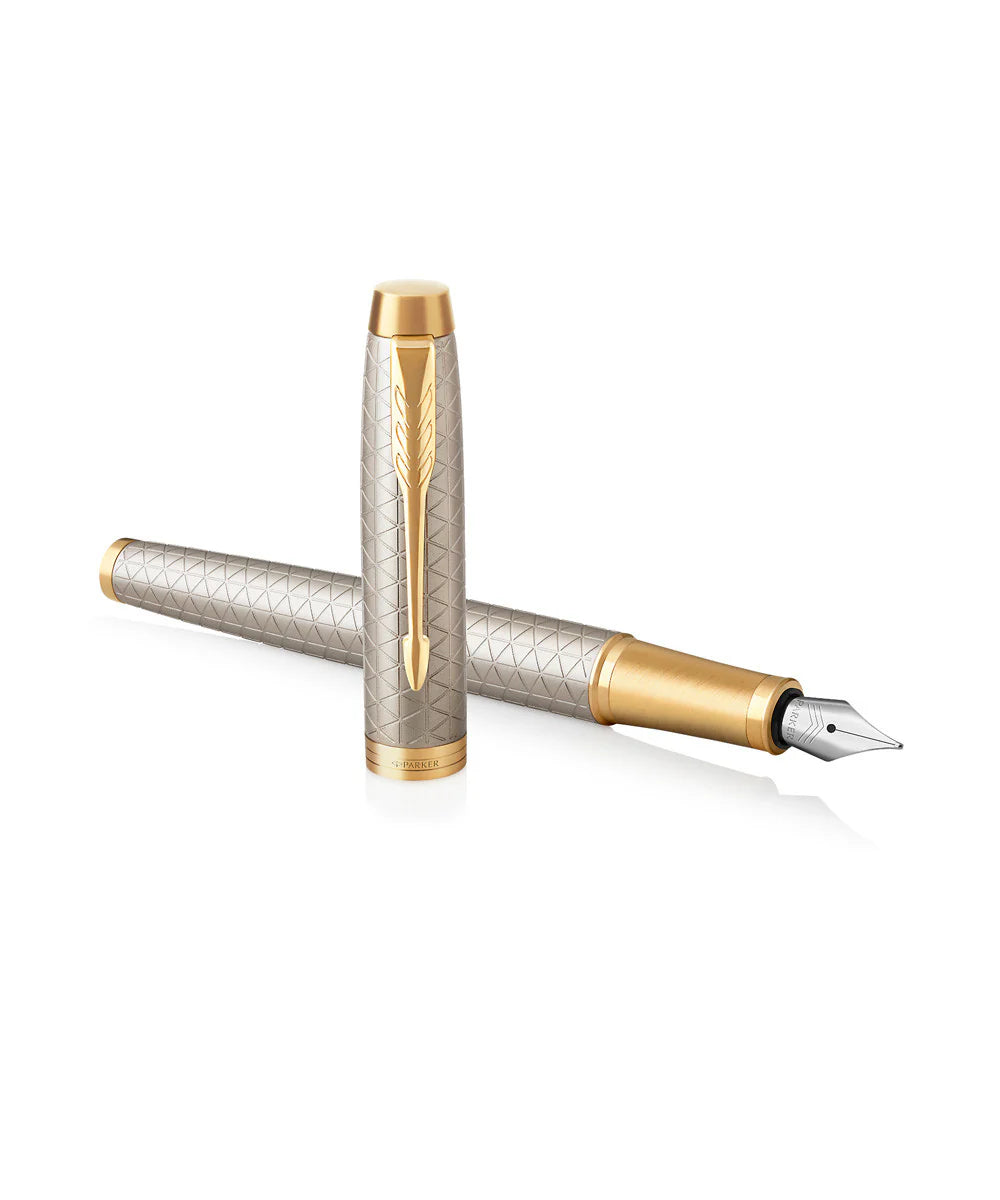 Parker IM Premium Fountain Pen Warm Silver with Gold Trim