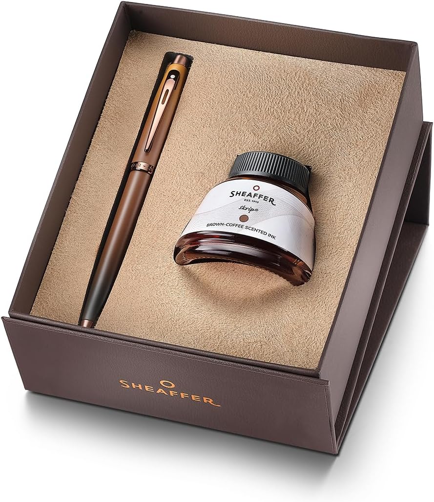 Sheaffer 9374 Gift Set - 100 Series Coffee Matte Brown Fountain Pen with Coffee Scented Ink Bottle
