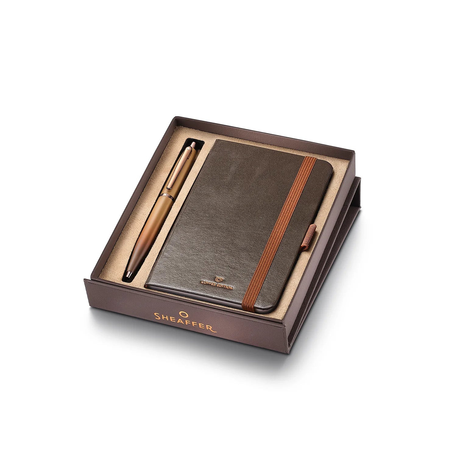 Sheaffer Gift Set ft. Coffee Edition VFM 9428 Ballpoint Pen with Regal Brown PVD Trims With Coffee Notebook