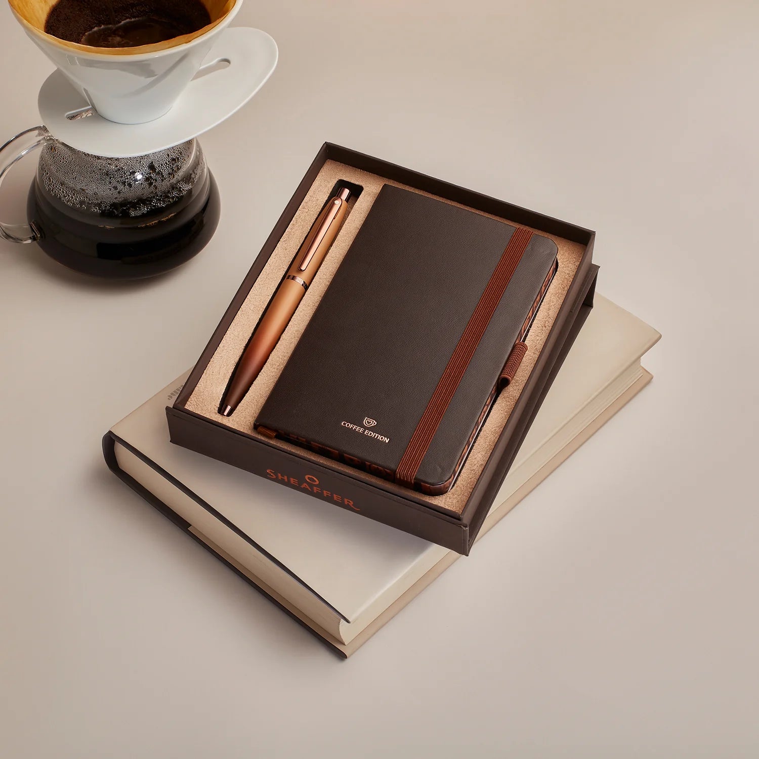 Sheaffer Gift Set ft. Coffee Edition VFM 9428 Ballpoint Pen with Regal Brown PVD Trims With Coffee Notebook