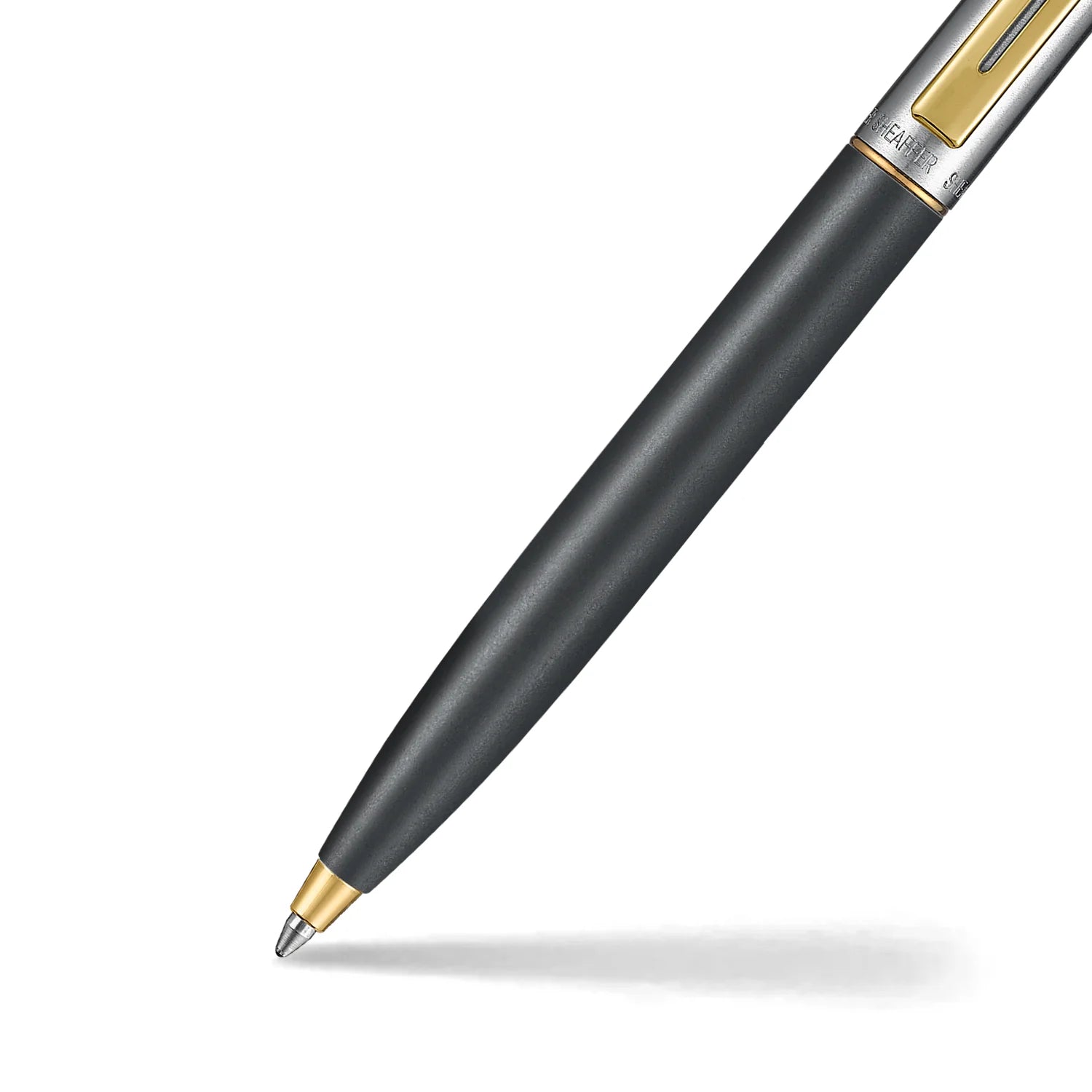 Sheaffer Sentinel Metal 334 Matte Black Barrel and Brushed Chrome Cap Ballpoint Pen with Gold Trims