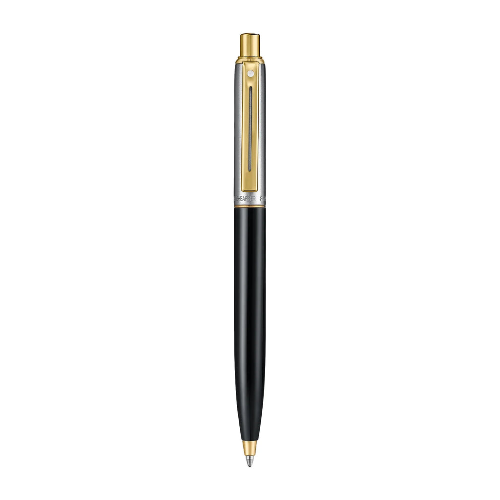 Sheaffer Sentinel Metal 335 Glossy Black Barrel and Brushed Chrome Ballpoint Pen with Gold Trims