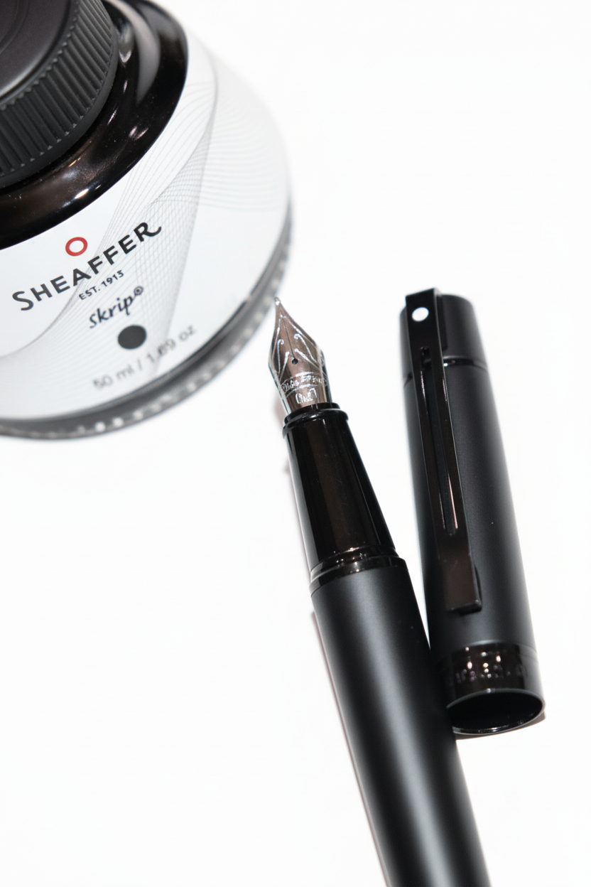 Sheaffer 300 Matte Black Fountain Pen With Ink Bottle