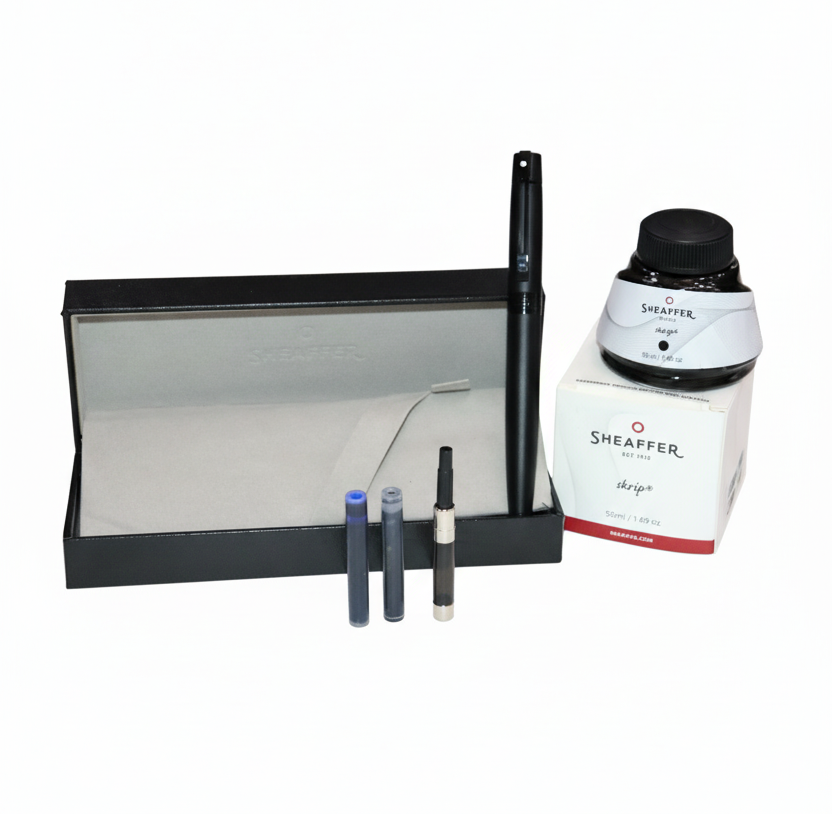 Sheaffer 300 Matte Black Fountain Pen With Ink Bottle